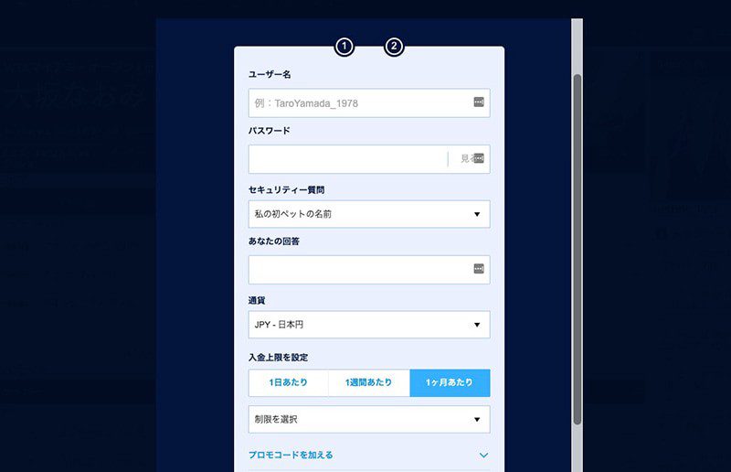 ウィリアムヒルの登録画面2