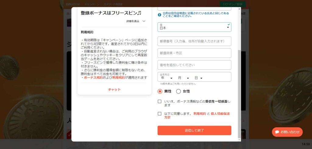 レオベガスの登録画面3