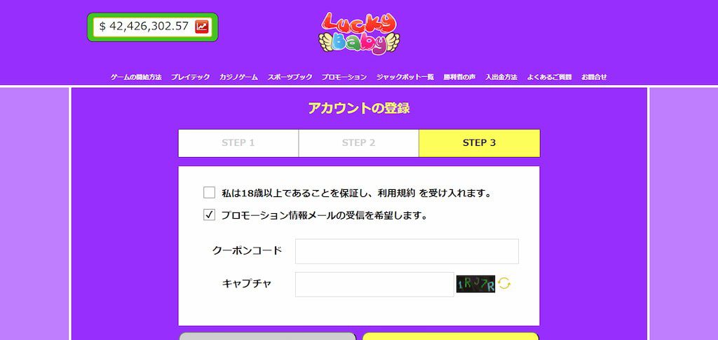 ラッキーベイビーカジノの登録画面3