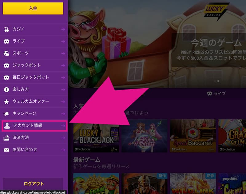 ラッキーカジノのアカウント情報