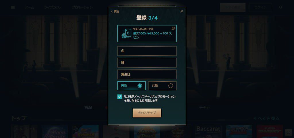ドリーカジノの登録画面3
