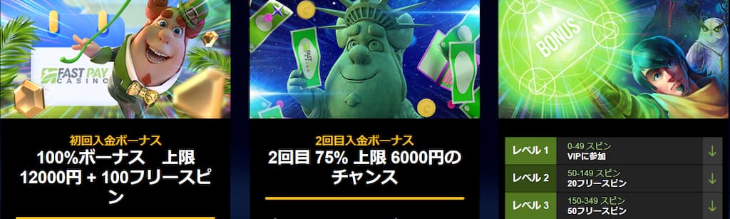 ファストペイカジノのボーナス