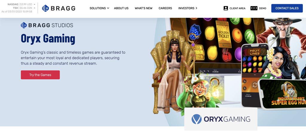 screenshot oryx gaming homepage