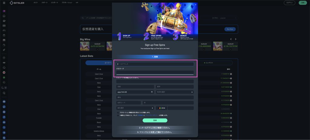 Step 2 メールアドレスとパスワードを設定します。　