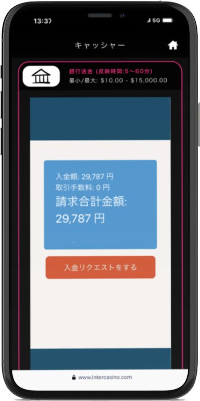 Step 6: 入金リクエストをする 入金方法 インターカジノ